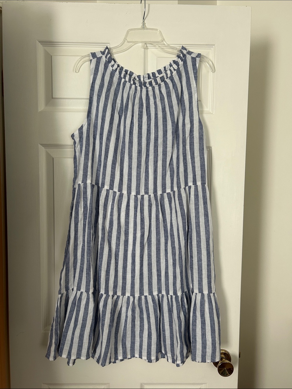 Women’s Blue and White Striped Tiered Dress